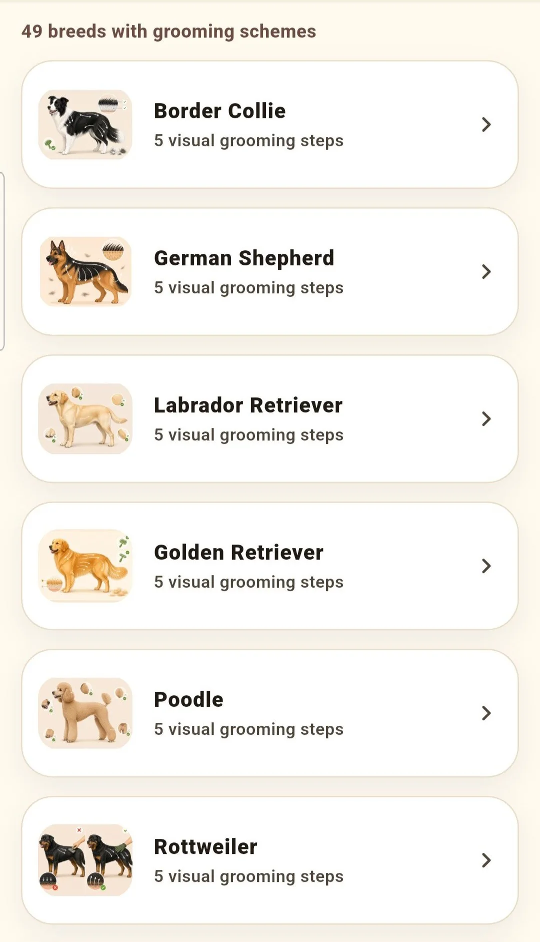 DogCare grooming screen