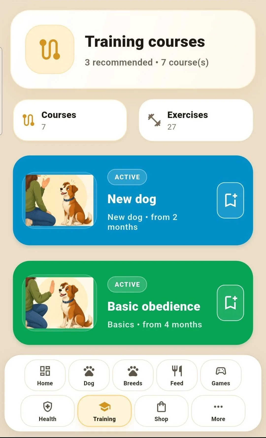DogCare training screen