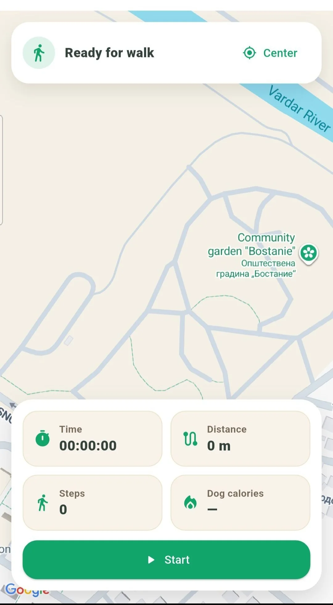 DogCare walk tracking screen